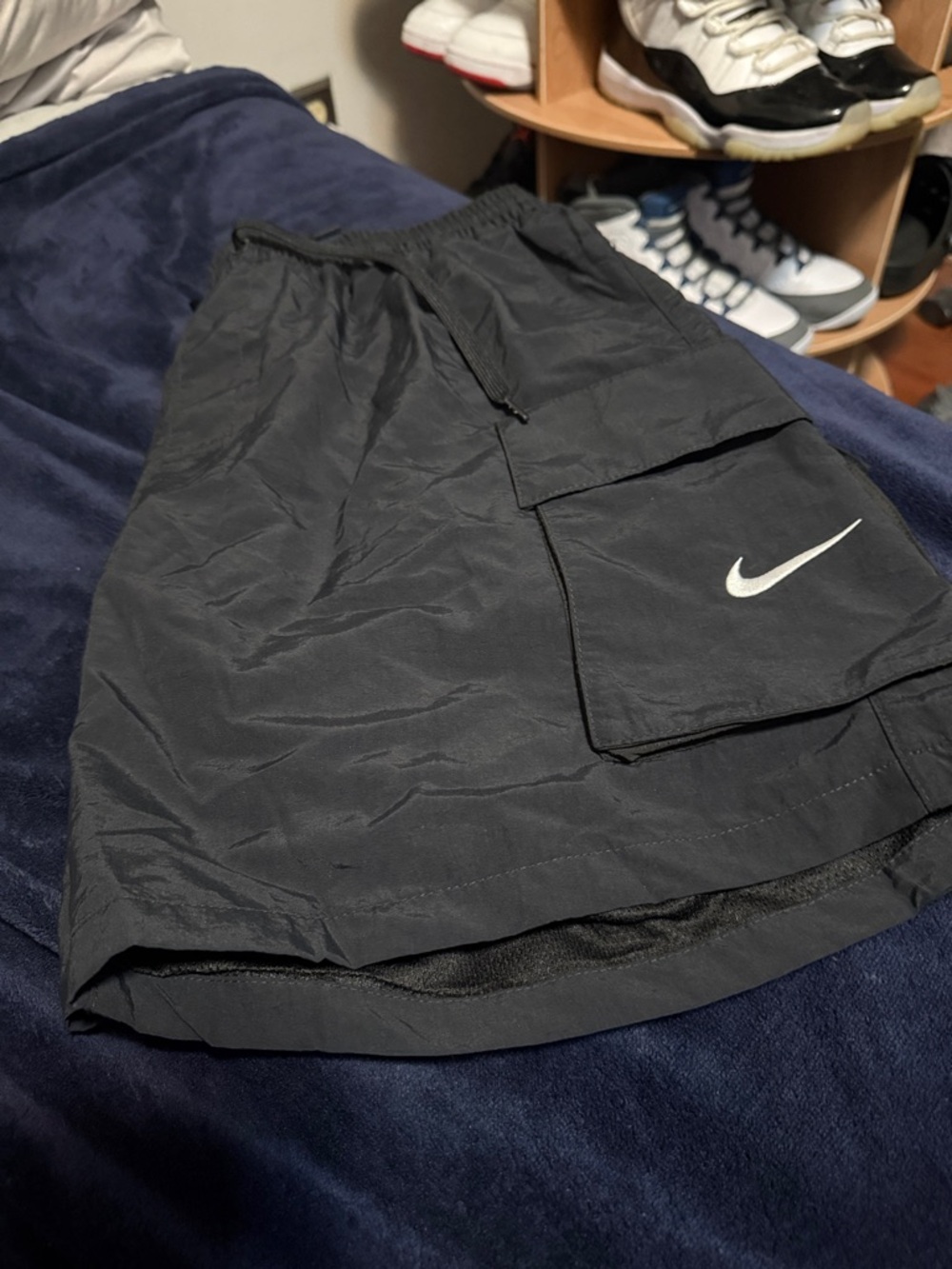 Nike Black Athletic Cargo Shorts with White Swoosh